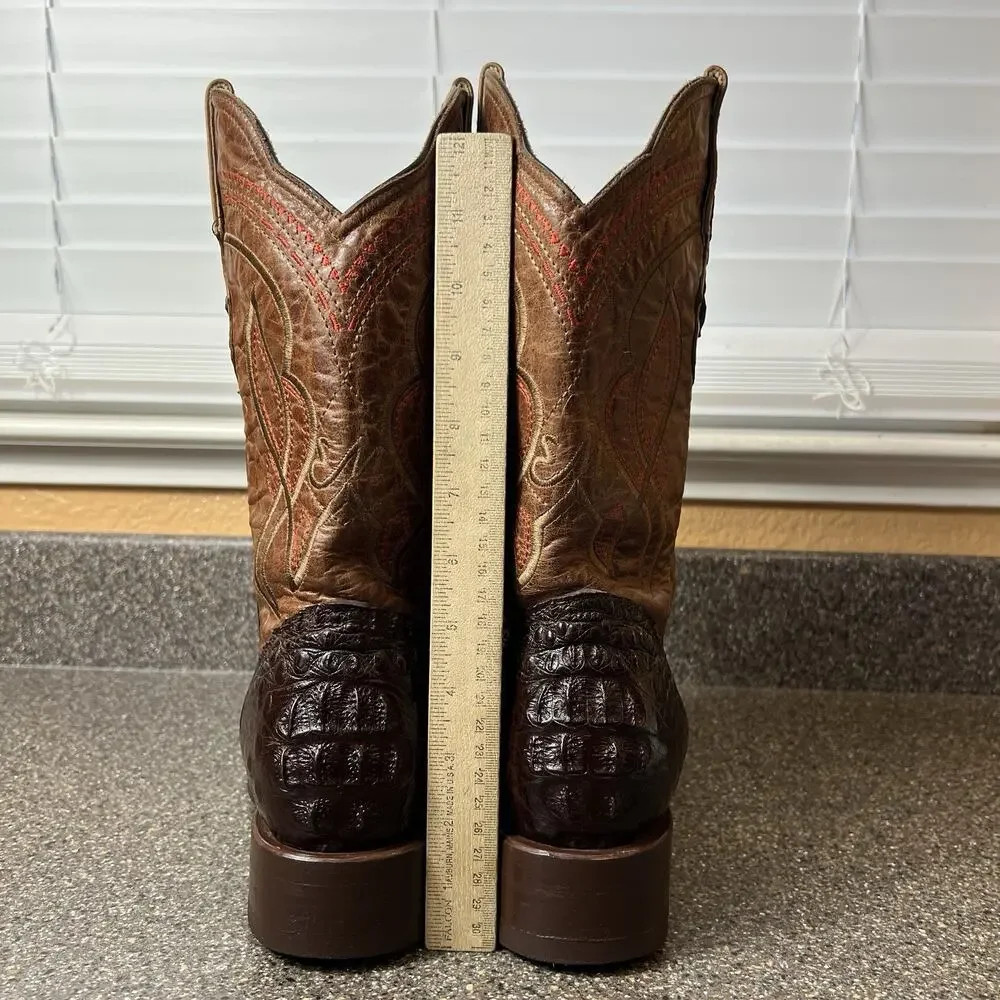 El Malcreado Hornback Brown Leather/Alligator Embroidered Boots Men MEX 28 US 10